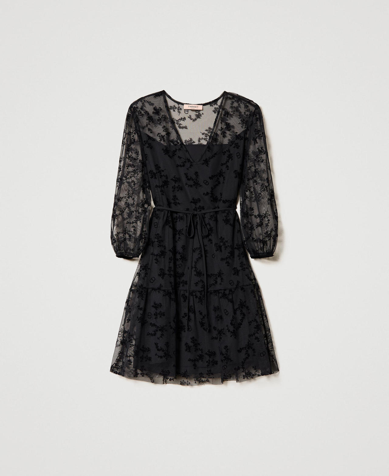 Short flocked tulle dress