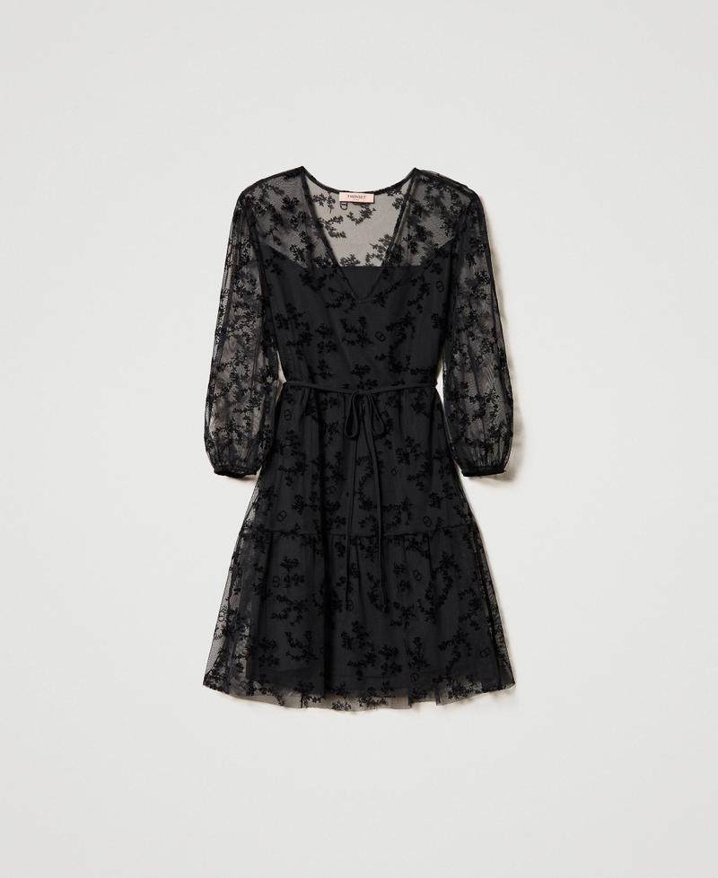 Short flocked tulle dress