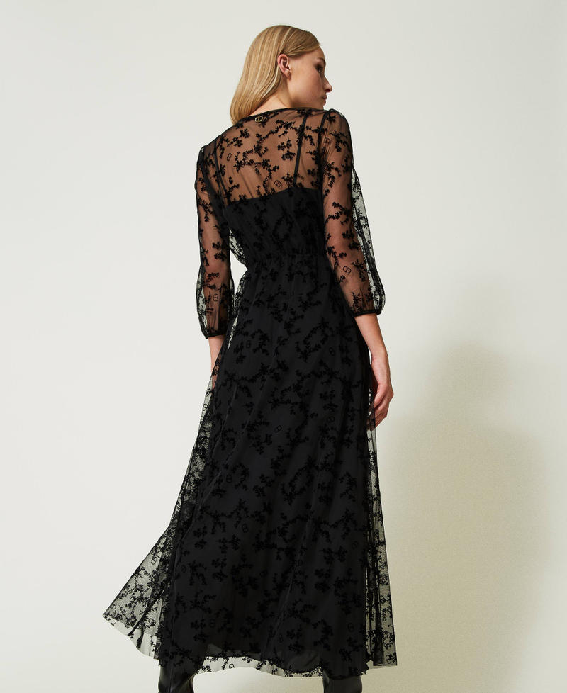 Long flocked tulle dress Black Flower Flock Print / Black Woman 232TQ2051-03
