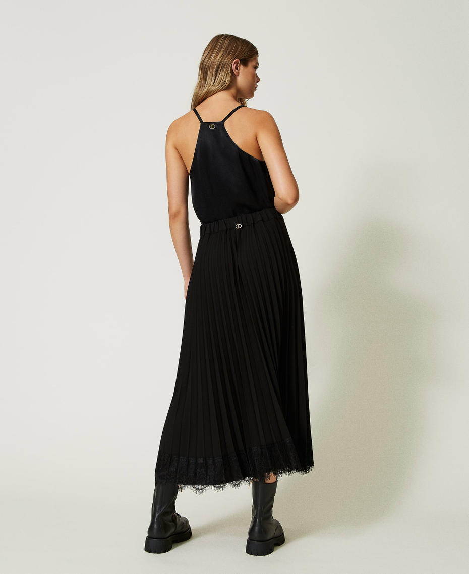 Long pleated cady skirt with lace Black Woman 232TQ2082-03
