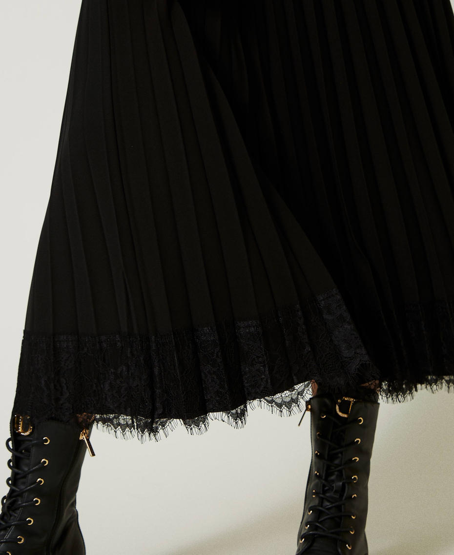 Falda larga de cady plisado con encaje Negro Mujer 232TQ2082-04