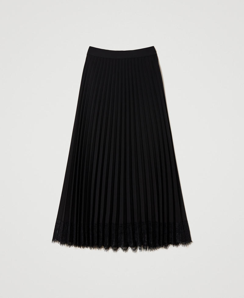 Long pleated cady skirt with lace Black Woman 232TQ2082-0S