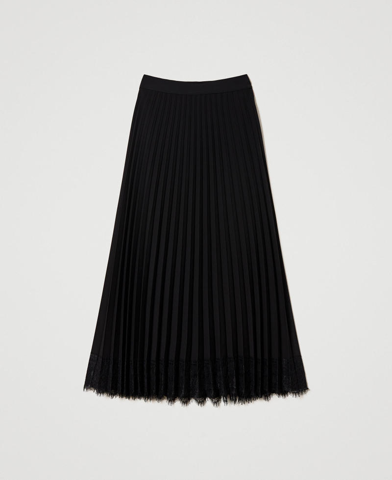 Long pleated cady skirt with lace