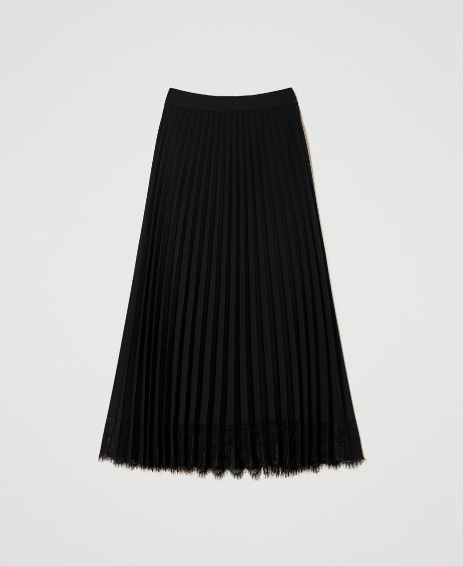 Long pleated cady skirt with lace