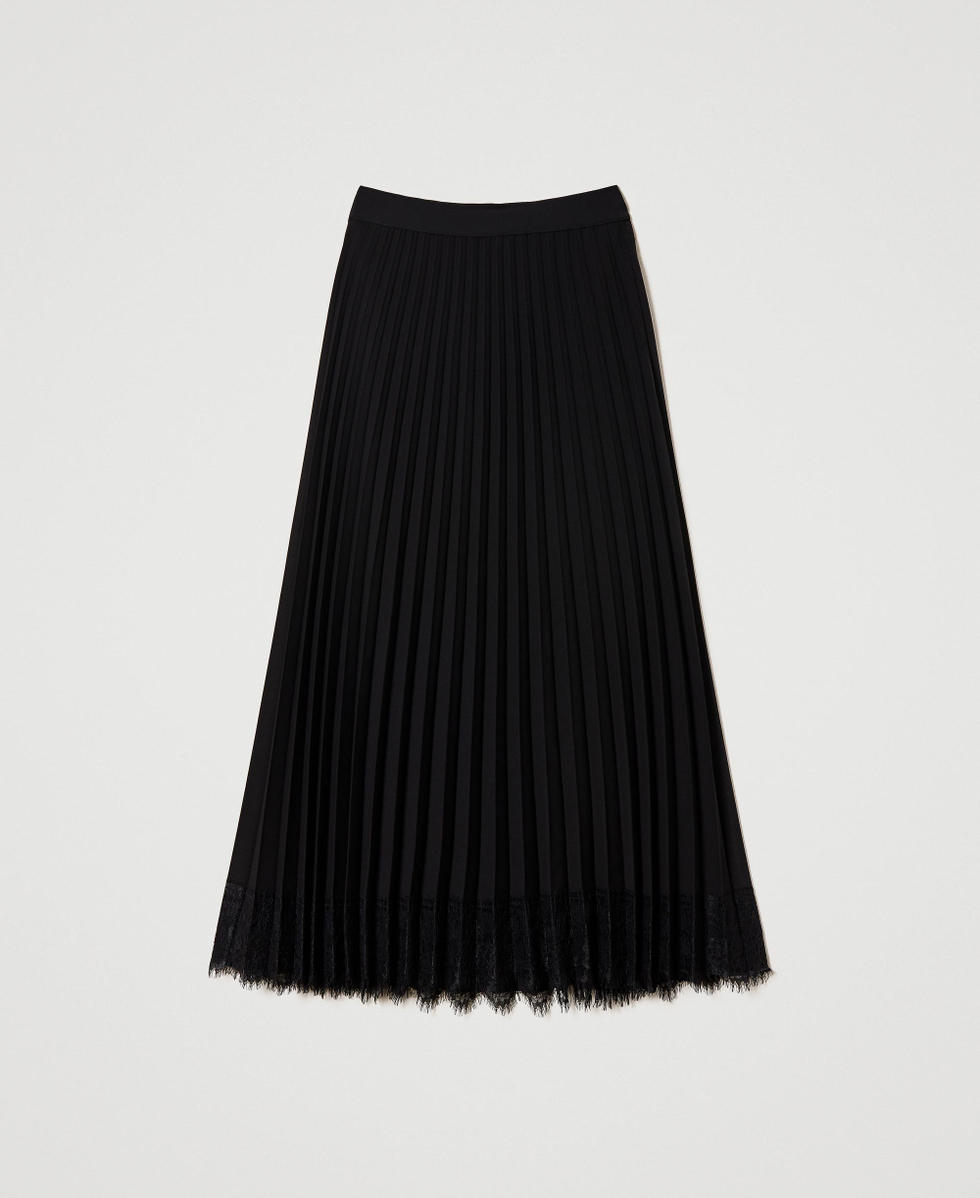 Long pleated cady skirt with lace