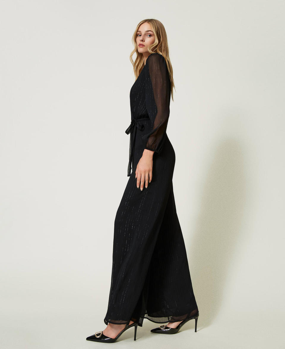 Creponne jumpsuit with lurex thread Black Woman 232TQ2092_00006_02