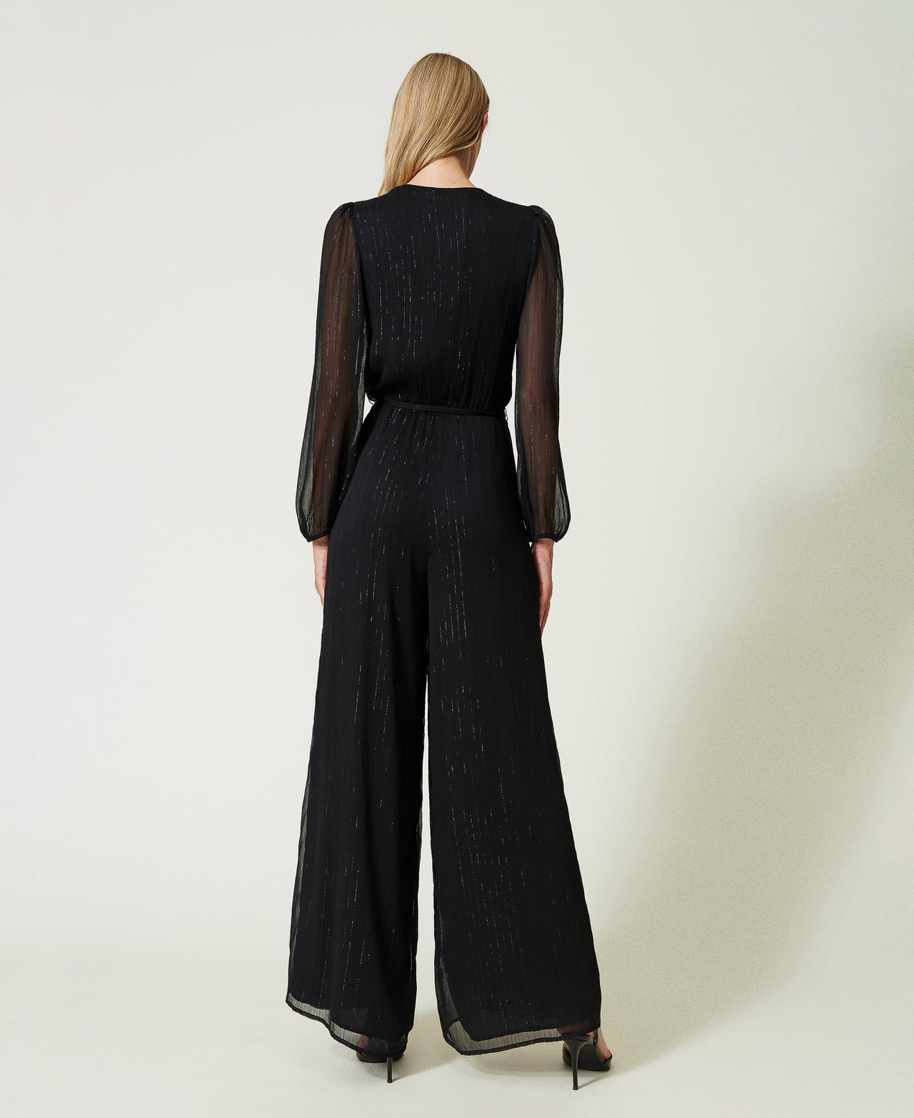 Creponne jumpsuit with lurex thread Black Woman 232TQ2092_00006_03
