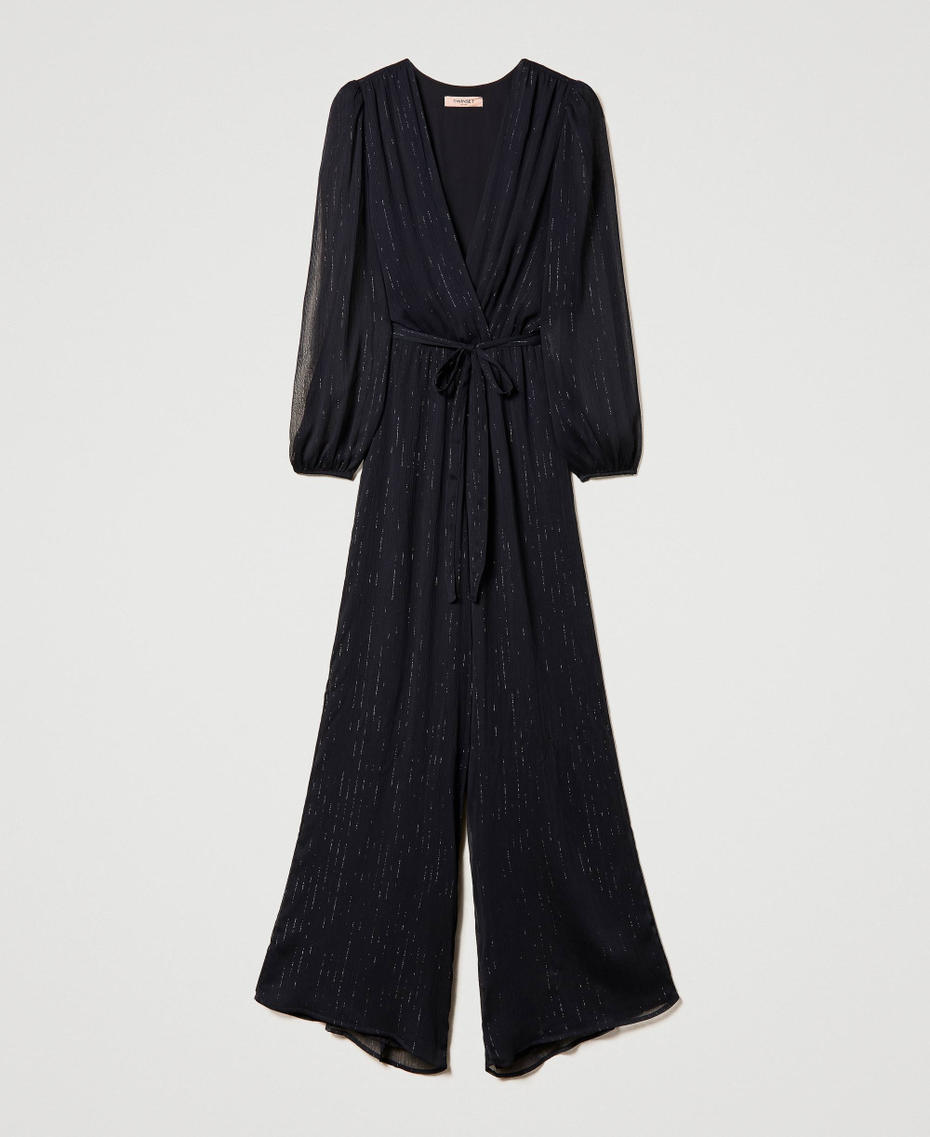 Creponne jumpsuit with lurex thread Black Woman 232TQ2092_00006_S0