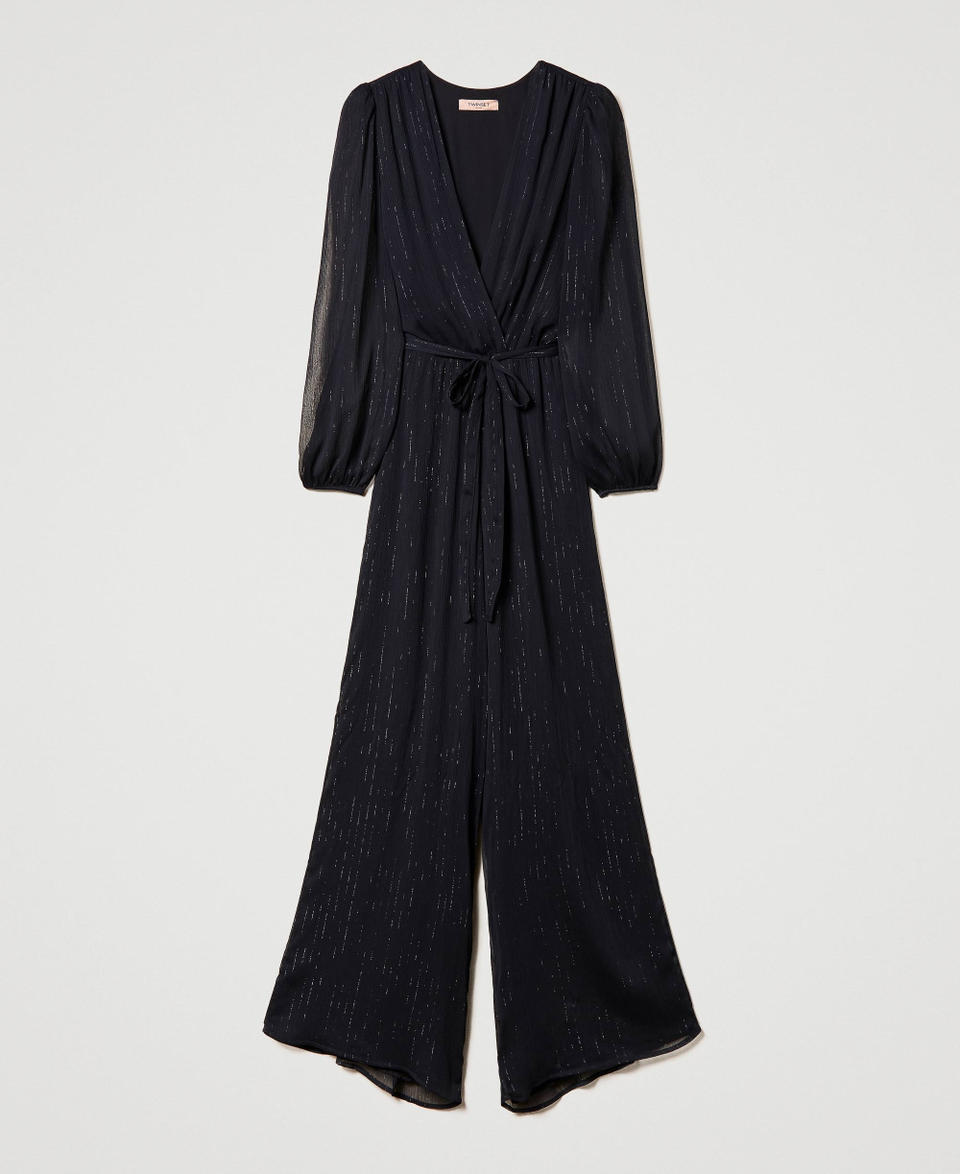 Creponne jumpsuit with lurex thread Black Woman 232TQ2092_00006_S0