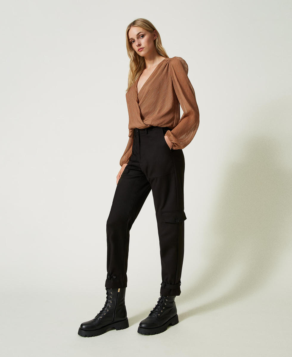 Pantaloni cargo in fresco di lana con alamari Donna Nero TWINSET Milano