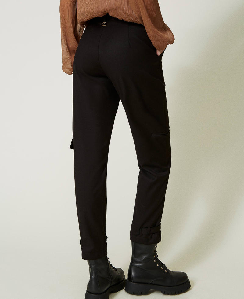 Pantalon cargo en laine froide avec pattes de serrage Noir Femme 232TQ2113-03