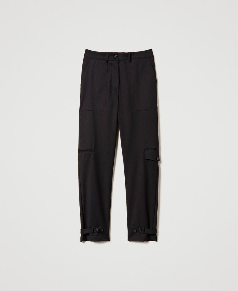 Pantalon cargo en laine froide avec pattes de serrage Noir Femme 232TQ2113-0S