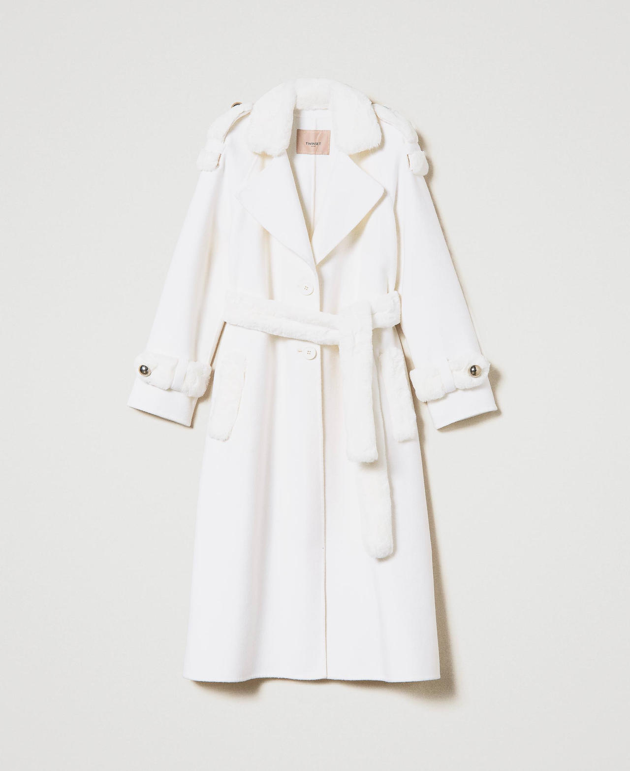 Manteau oversize en drap double avec fausse fourrure
