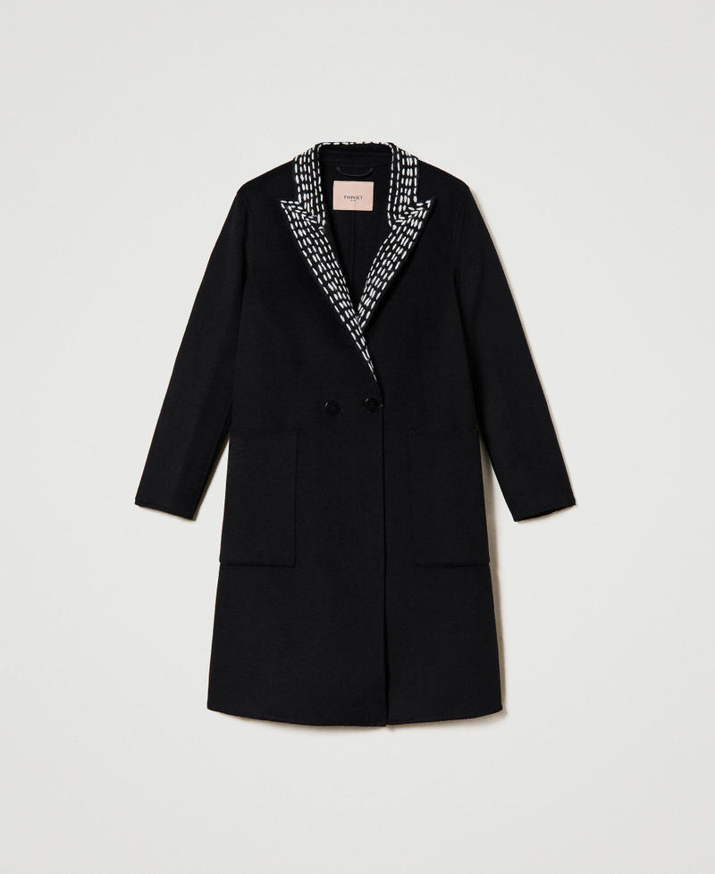 Double wool cloth coat with embroideries Black Woman 232TQ2131-0S