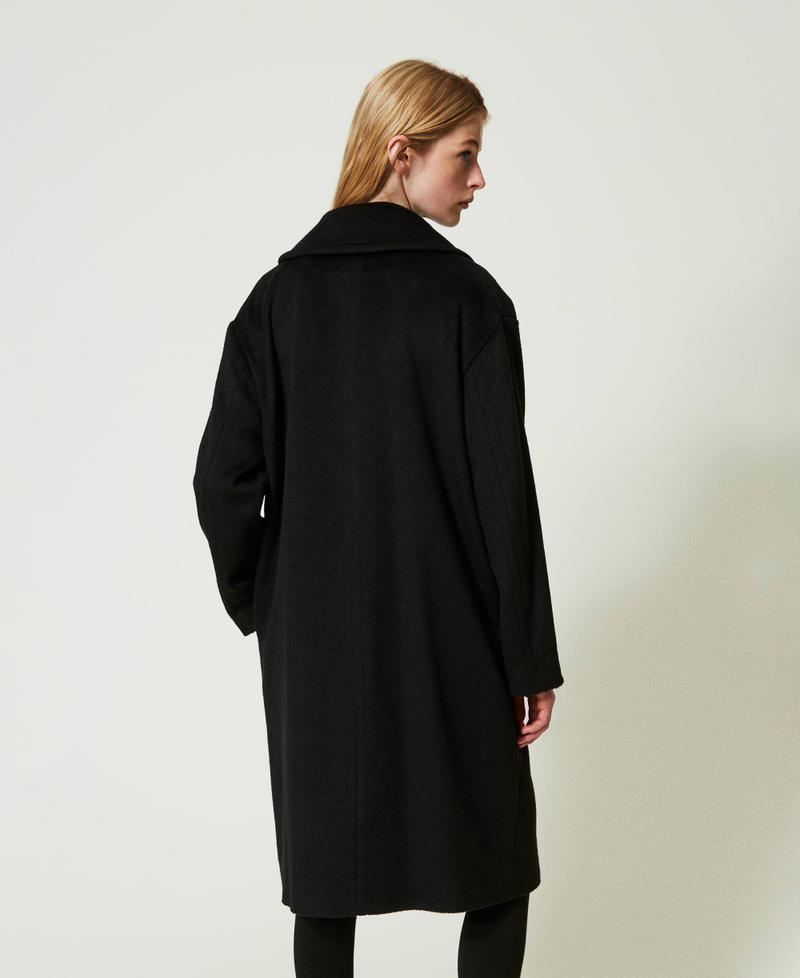 Однобортное пальто из кардной смесовой шерсти с вышивкой Черный женщина 232TQ2134-03