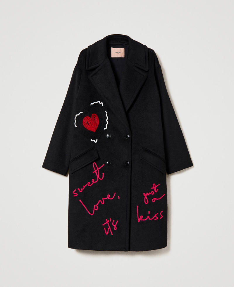 Однобортное пальто из кардной смесовой шерсти с вышивкой Черный женщина 232TQ2134-0S