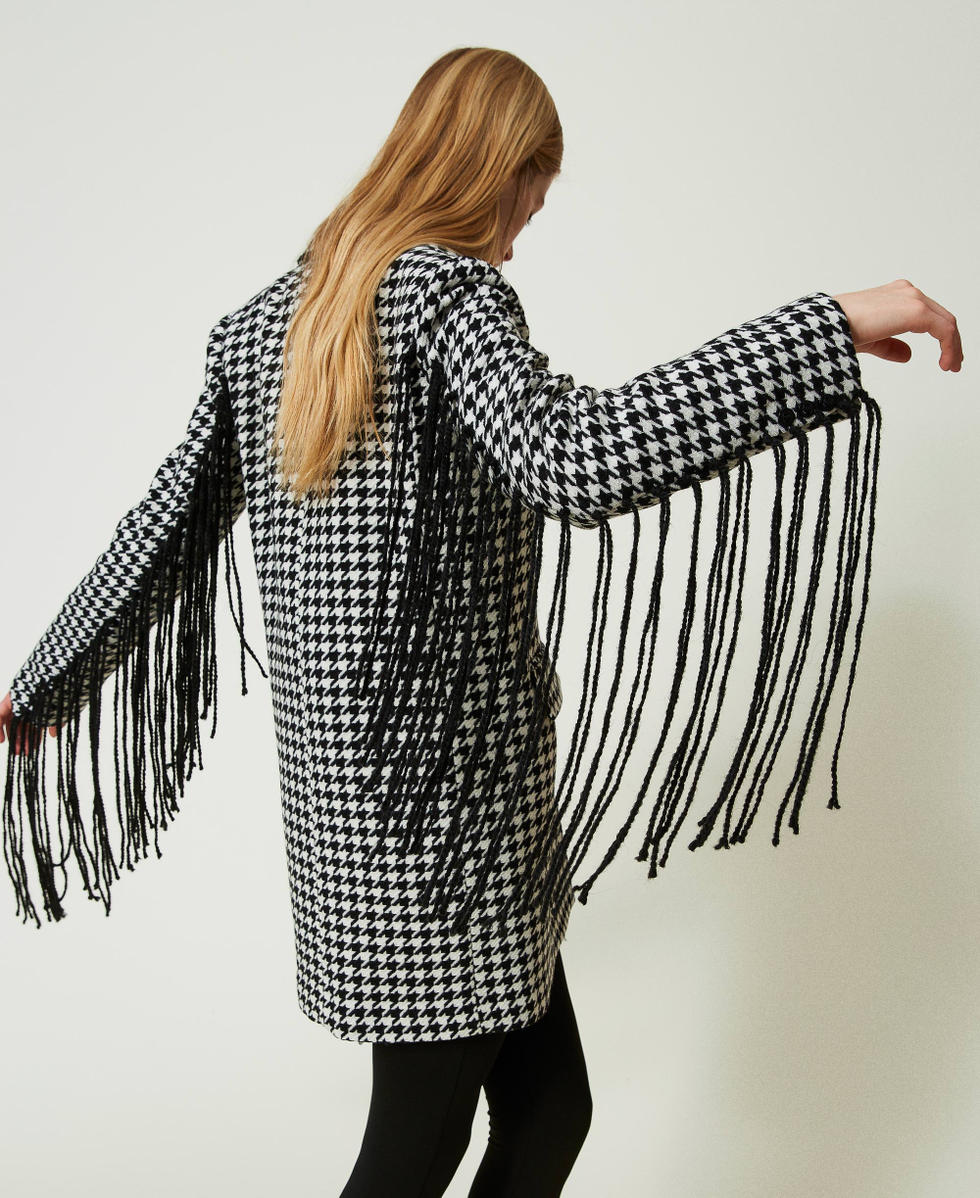 Manteau en pied de poule avec franges Mujer Gris TWINSET Milano