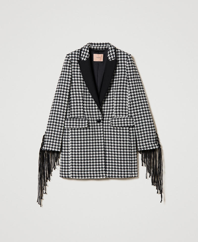 Houndstooth coat with fringes