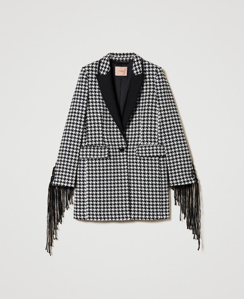 Houndstooth coat with fringes