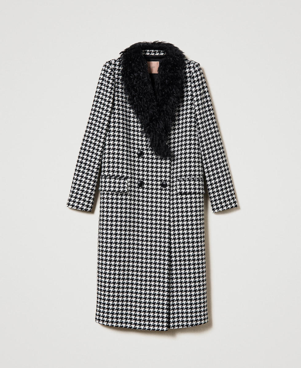 Houndstooth long coat with fringes