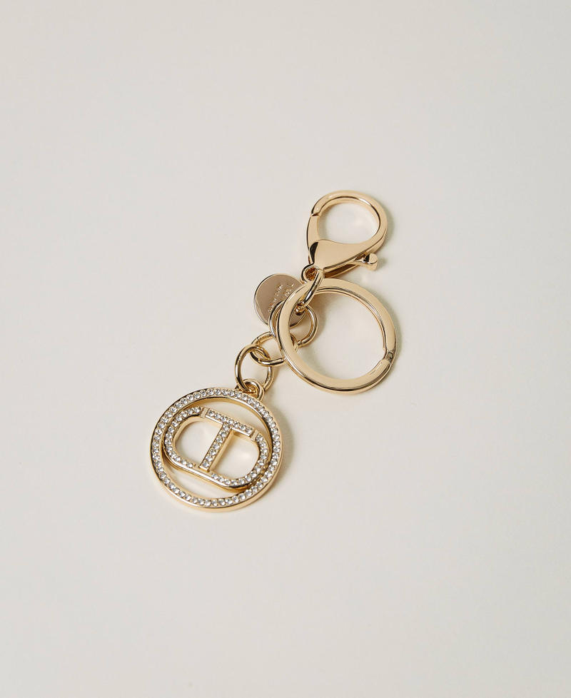 Keyring with rhinestone Oval T