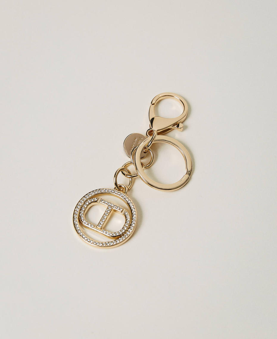 Keyring with rhinestone Oval T