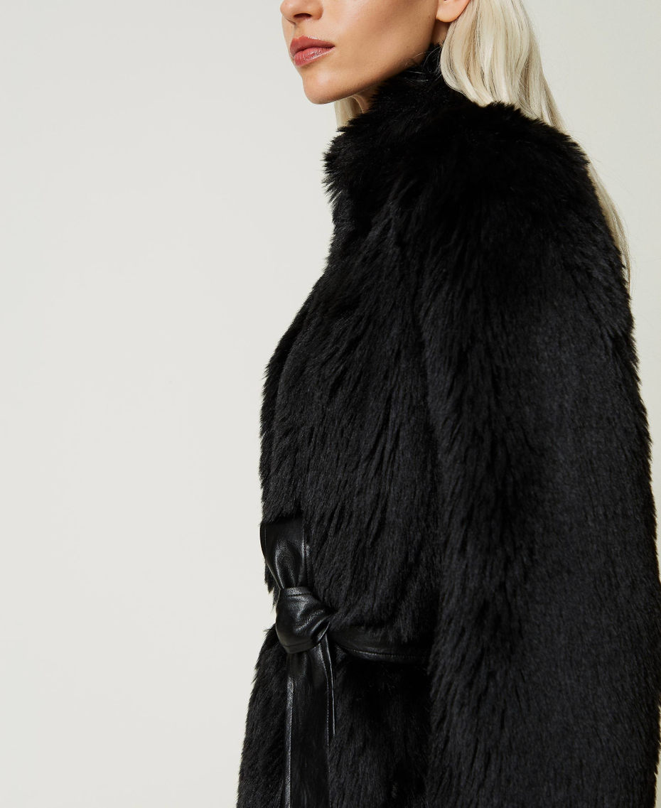 Faux fur coat with belt