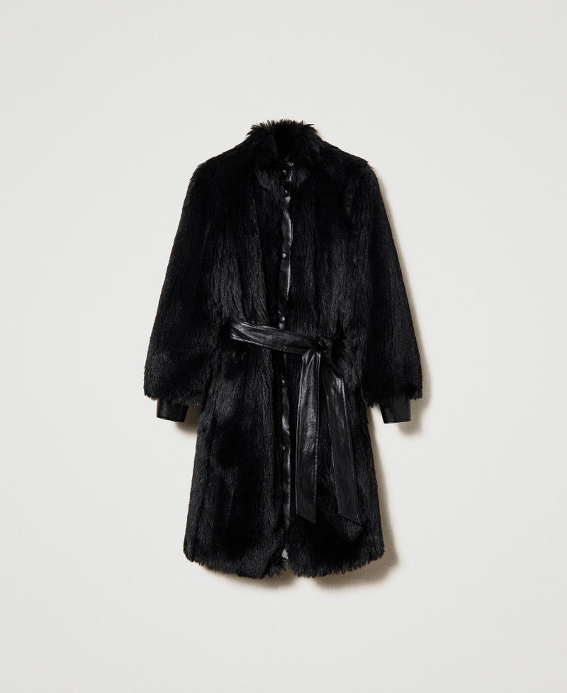 Faux fur coat with belt