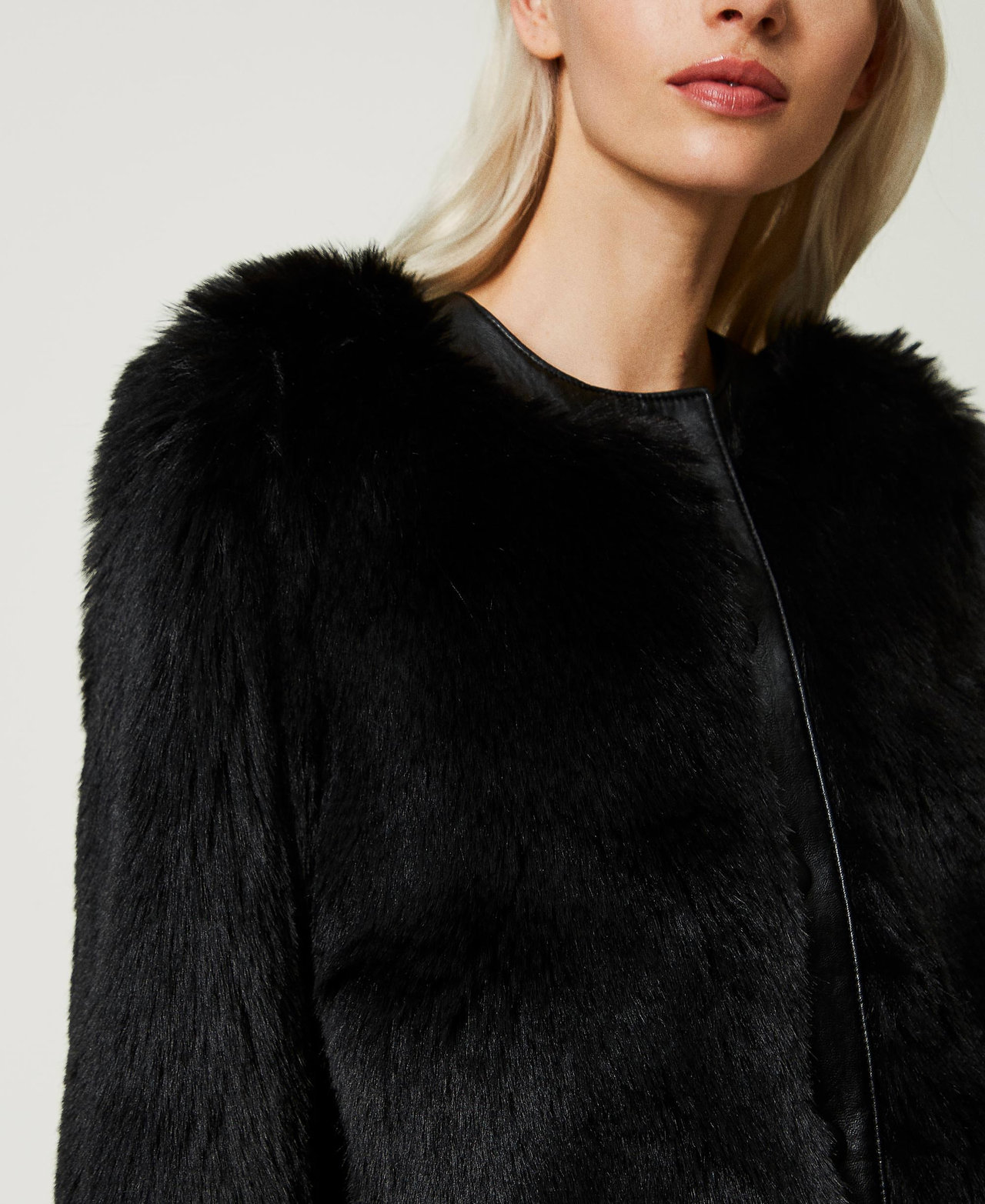 Cropped faux fur jacket Woman Black TWINSET Milano