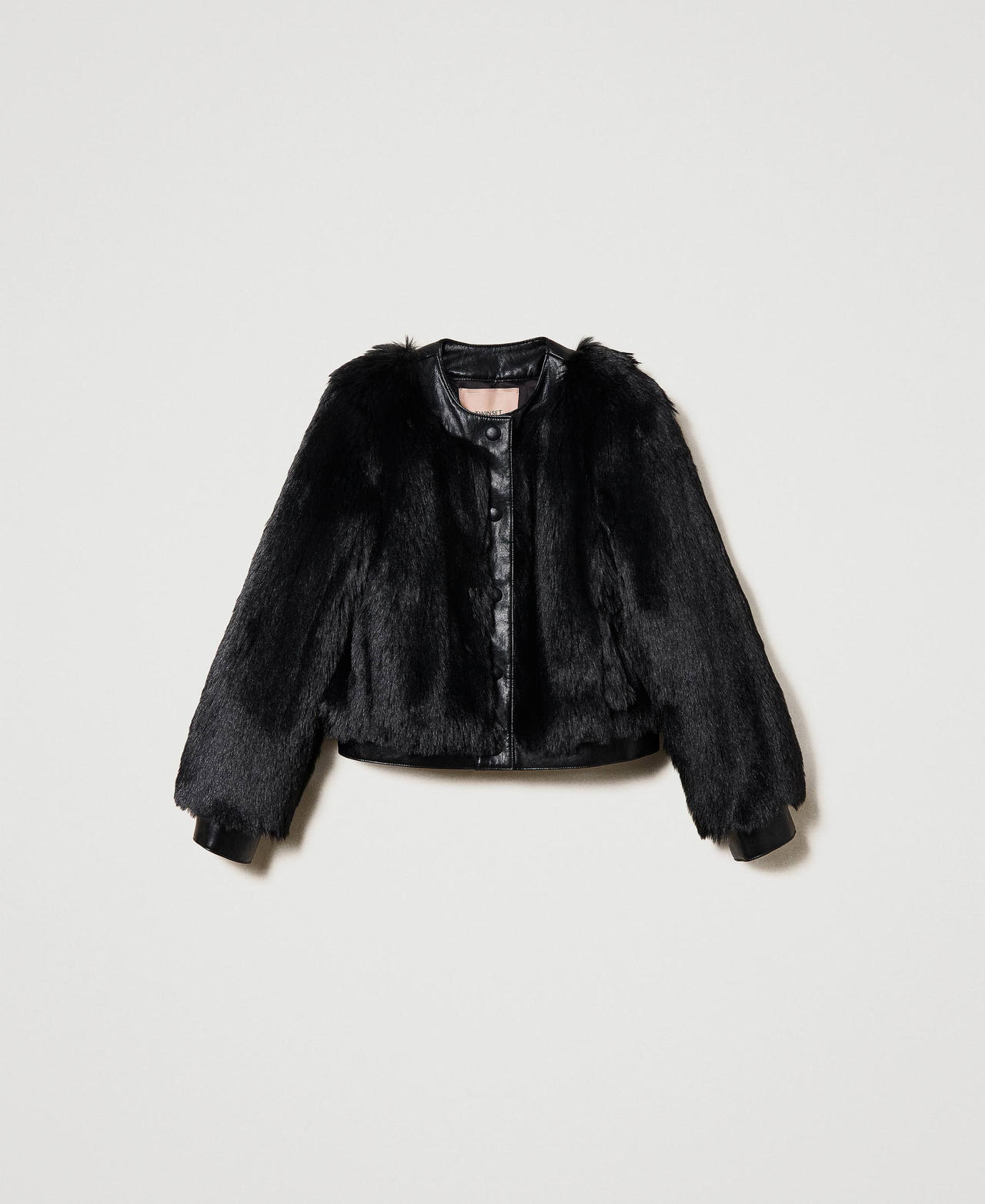 Cropped black fur jacket clearance