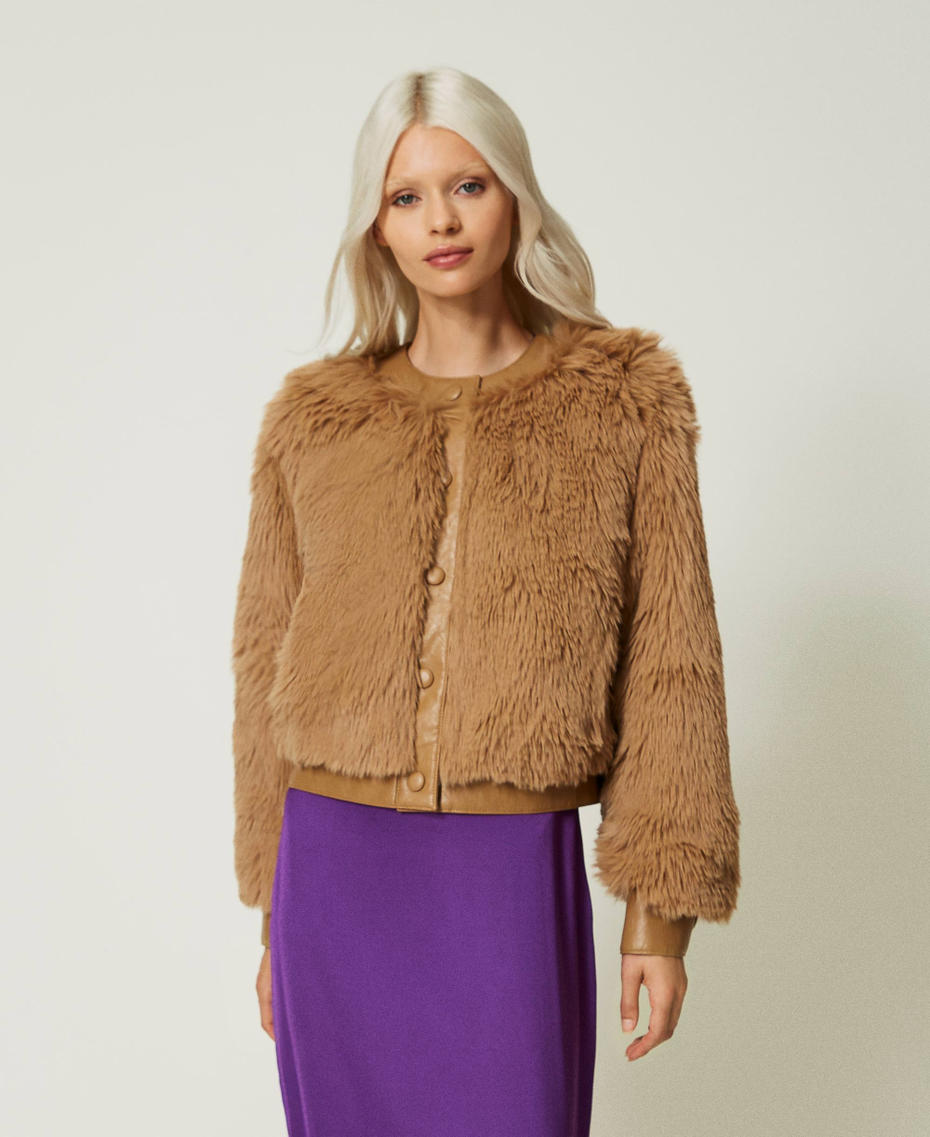 Cropped faux fur jacket "Dune" Beige Woman 232TT2021-04