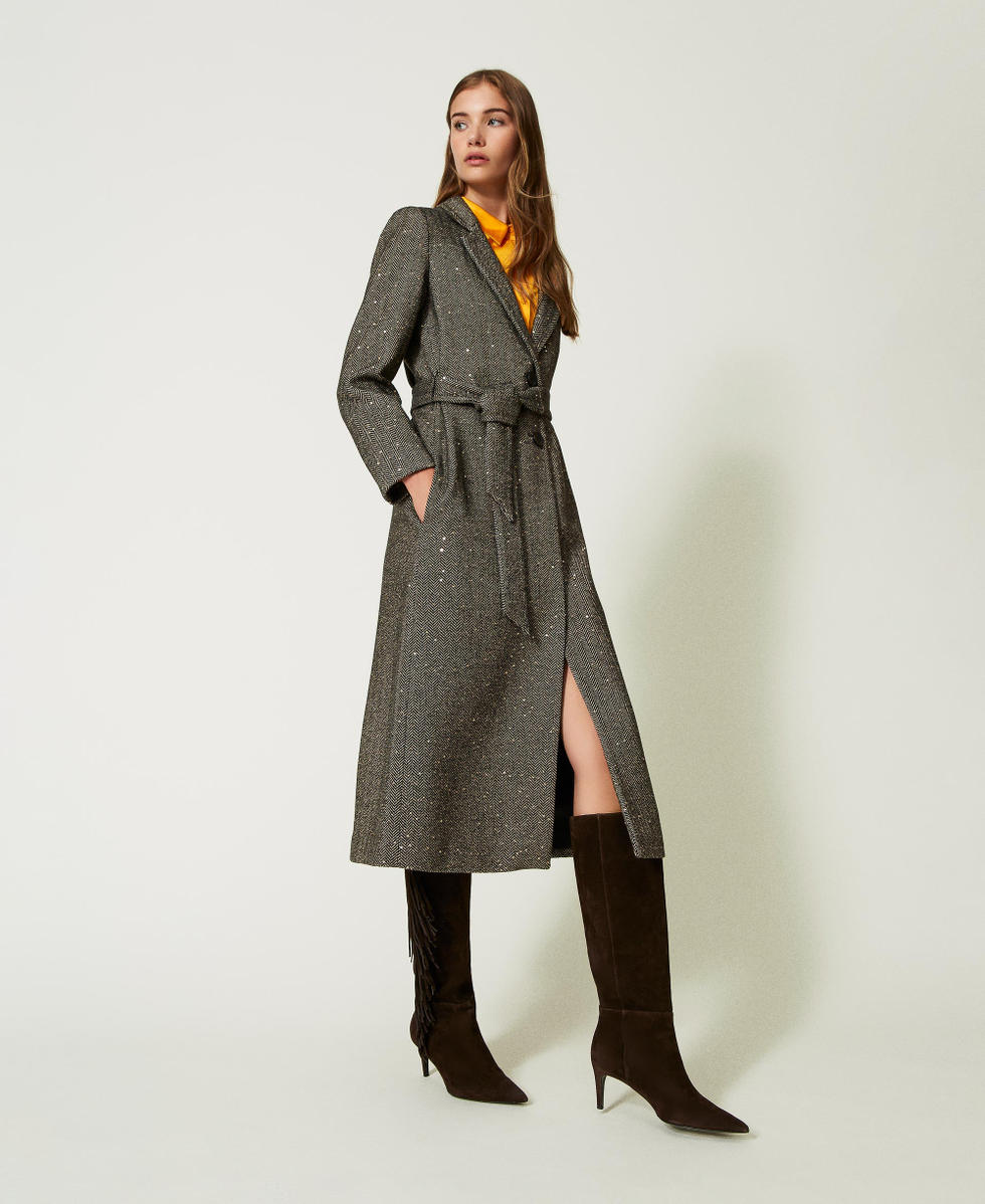 Wool blend coat with sequins Woman, Grey