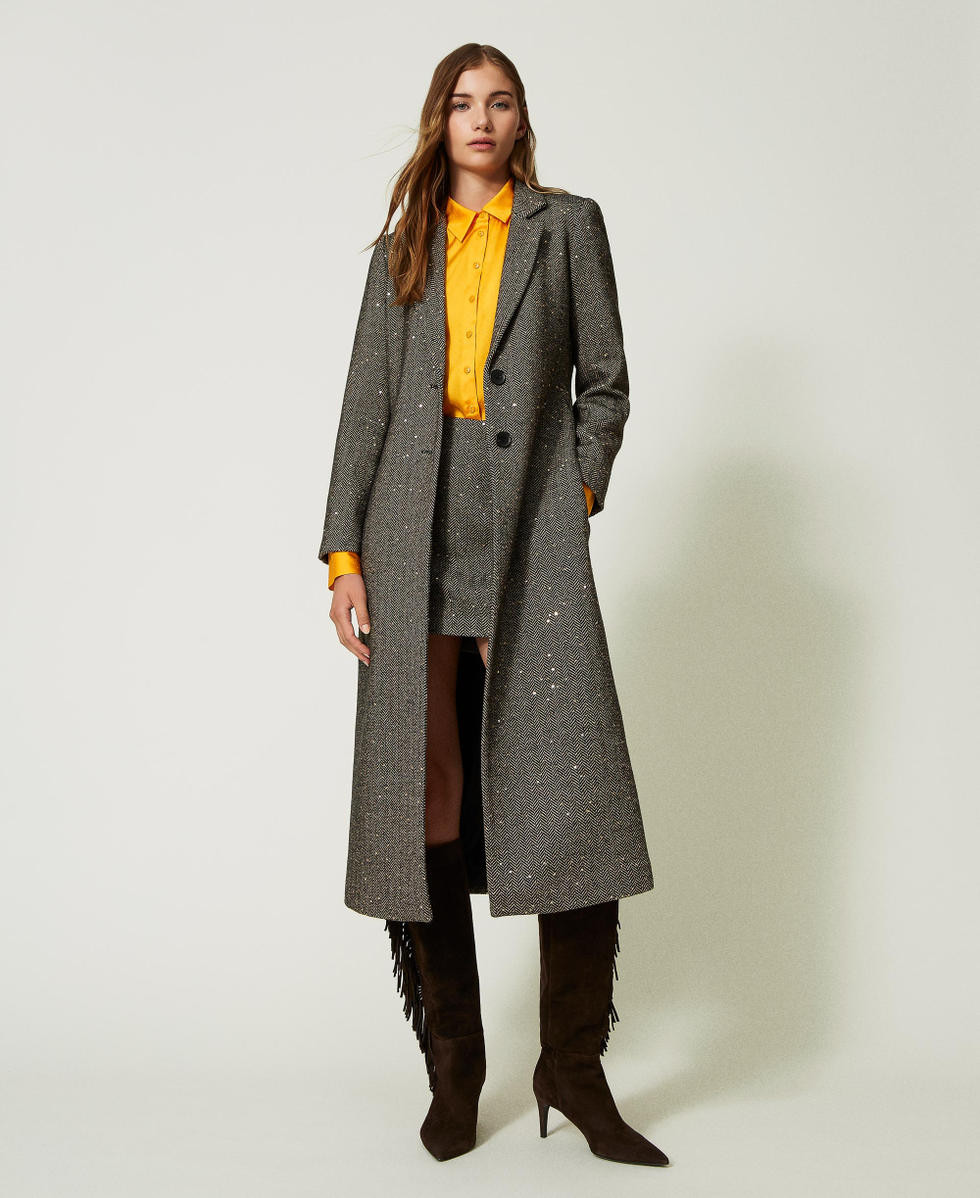 Wool blend coat with sequins