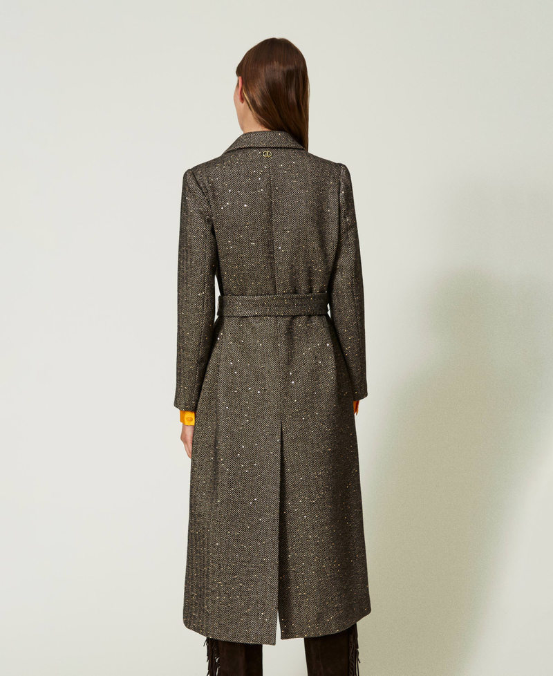 Wool blend coat with sequins Snow / Brown Chevron Woman 232TT2032-04