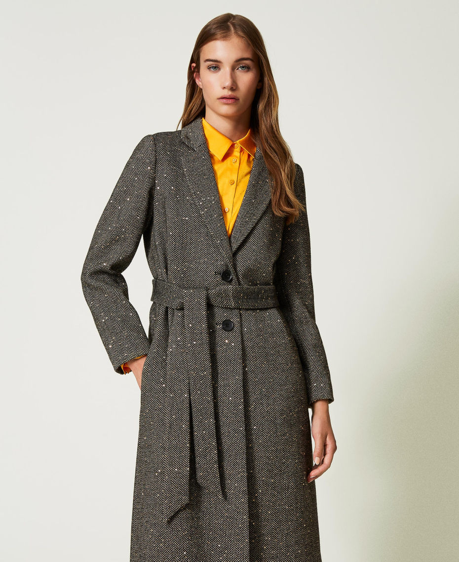 Wool blend coat with sequins Snow / Brown Chevron Woman 232TT2032-05