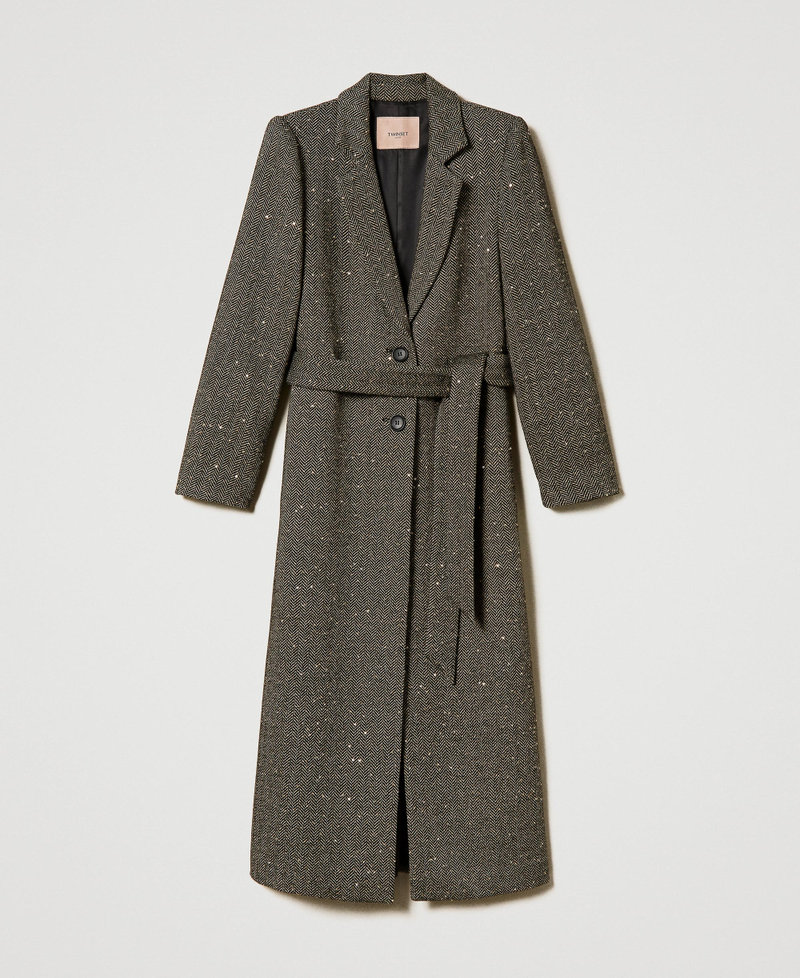 Manteau en laine mélangée avec sequins Chevrons Blanc Neige/Marron Femme 232TT2032-0S