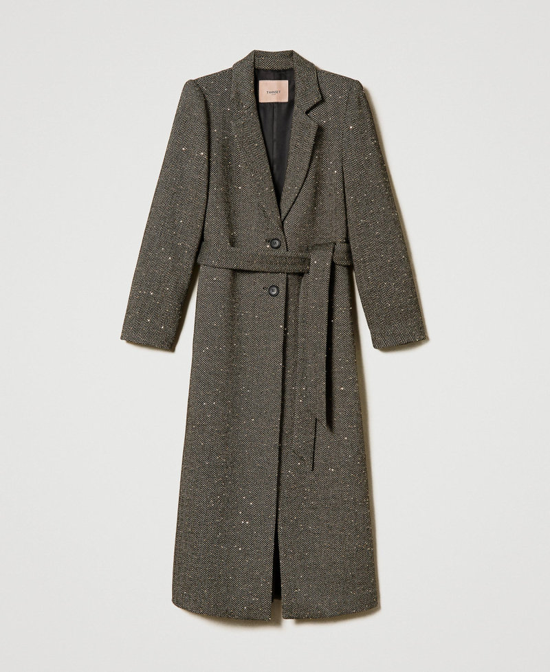 Wool blend coat with sequins Snow / Brown Chevron Woman 232TT2032_11085_S0