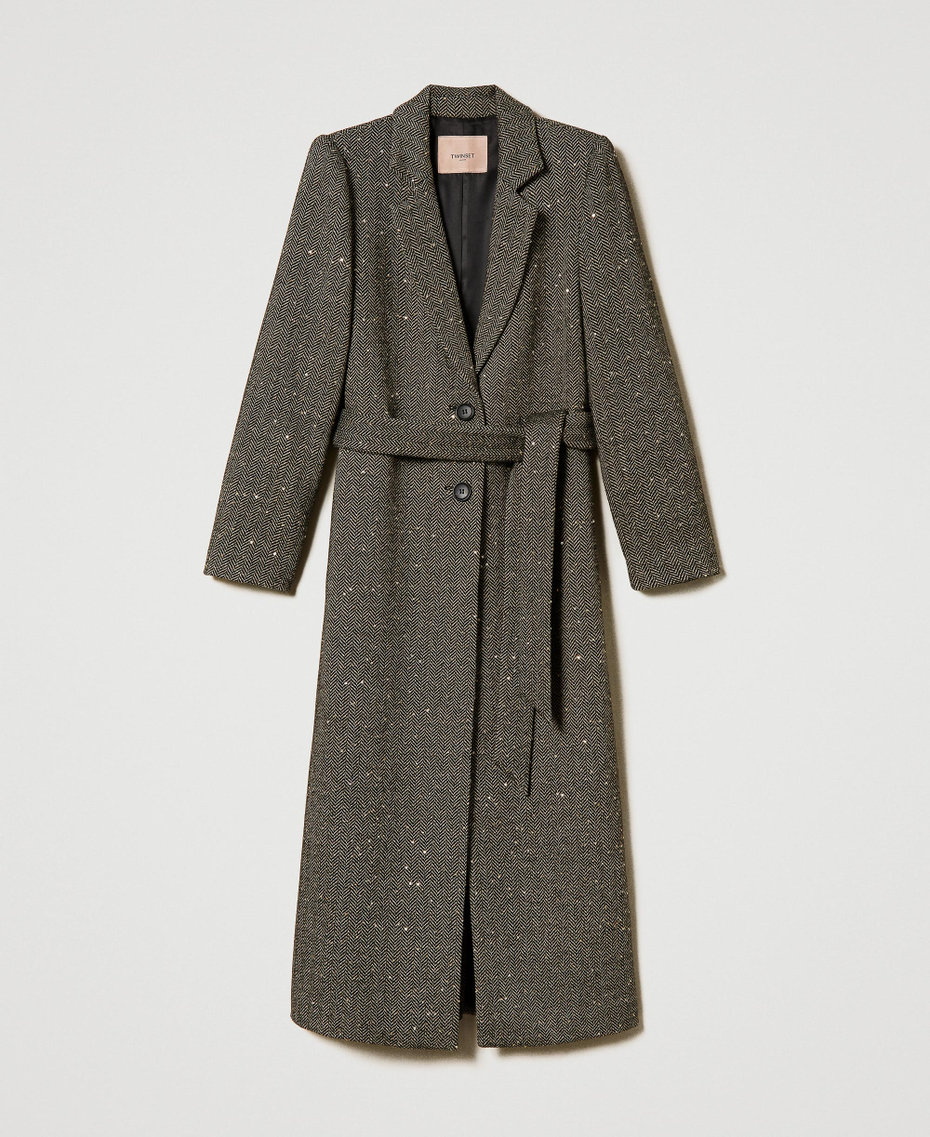 Wool blend coat with sequins Snow / Brown Chevron Woman 232TT2032_11085_S0