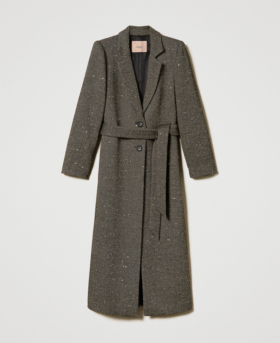 Wool blend coat with sequins