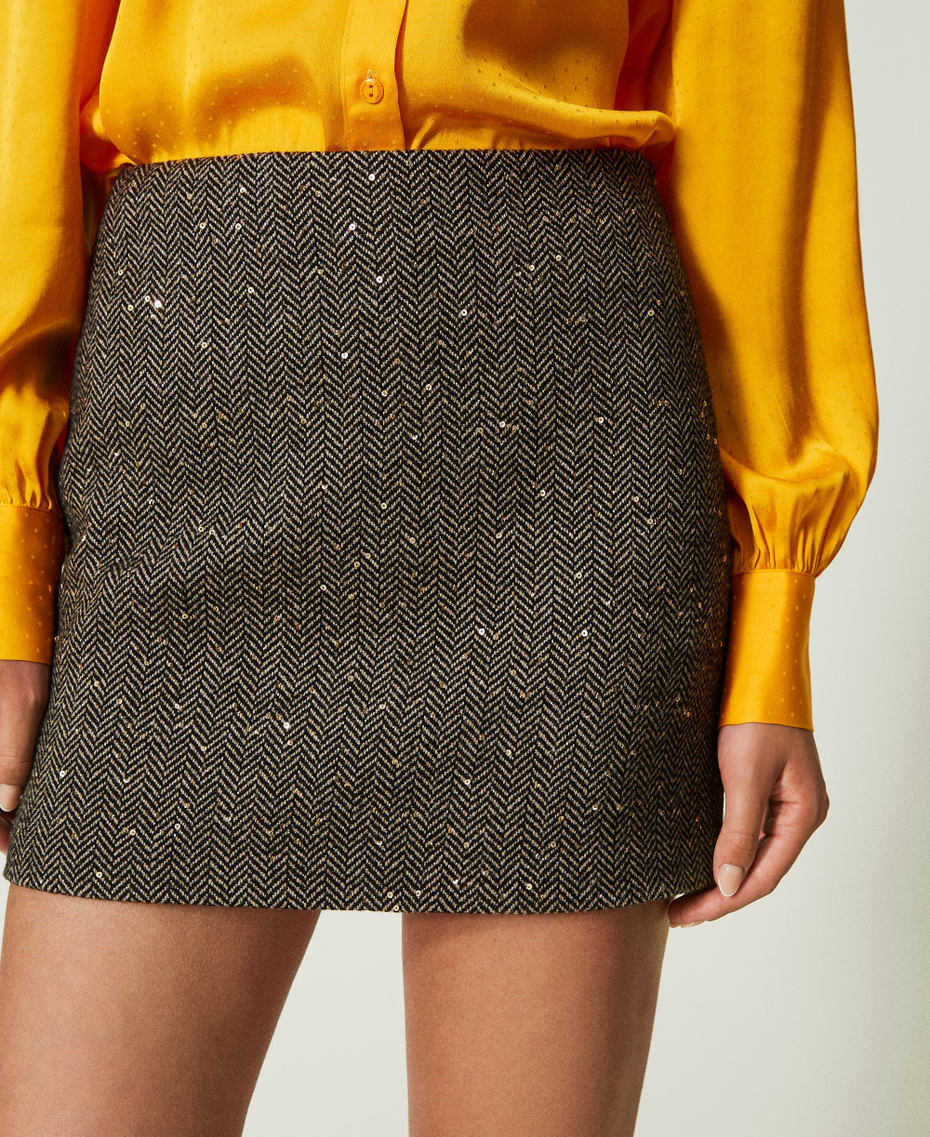Wool blend miniskirt with sequins Snow / Brown Chevron Woman 232TT2033-04