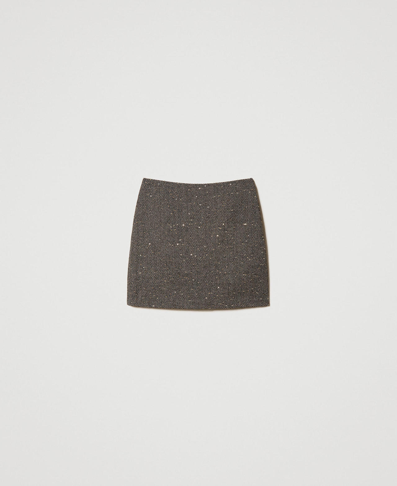 Minirock aus Wollmischung mit Pailletten Fischgrat Schwarz / Braun Frau 232TT2033-0S