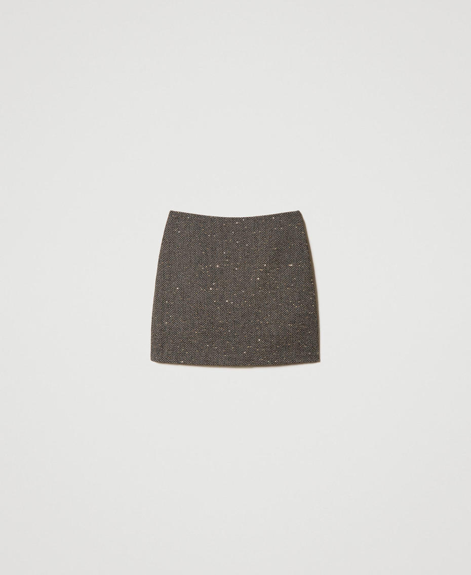 Wool blend miniskirt with sequins Snow / Brown Chevron Woman 232TT2033_11085_S0