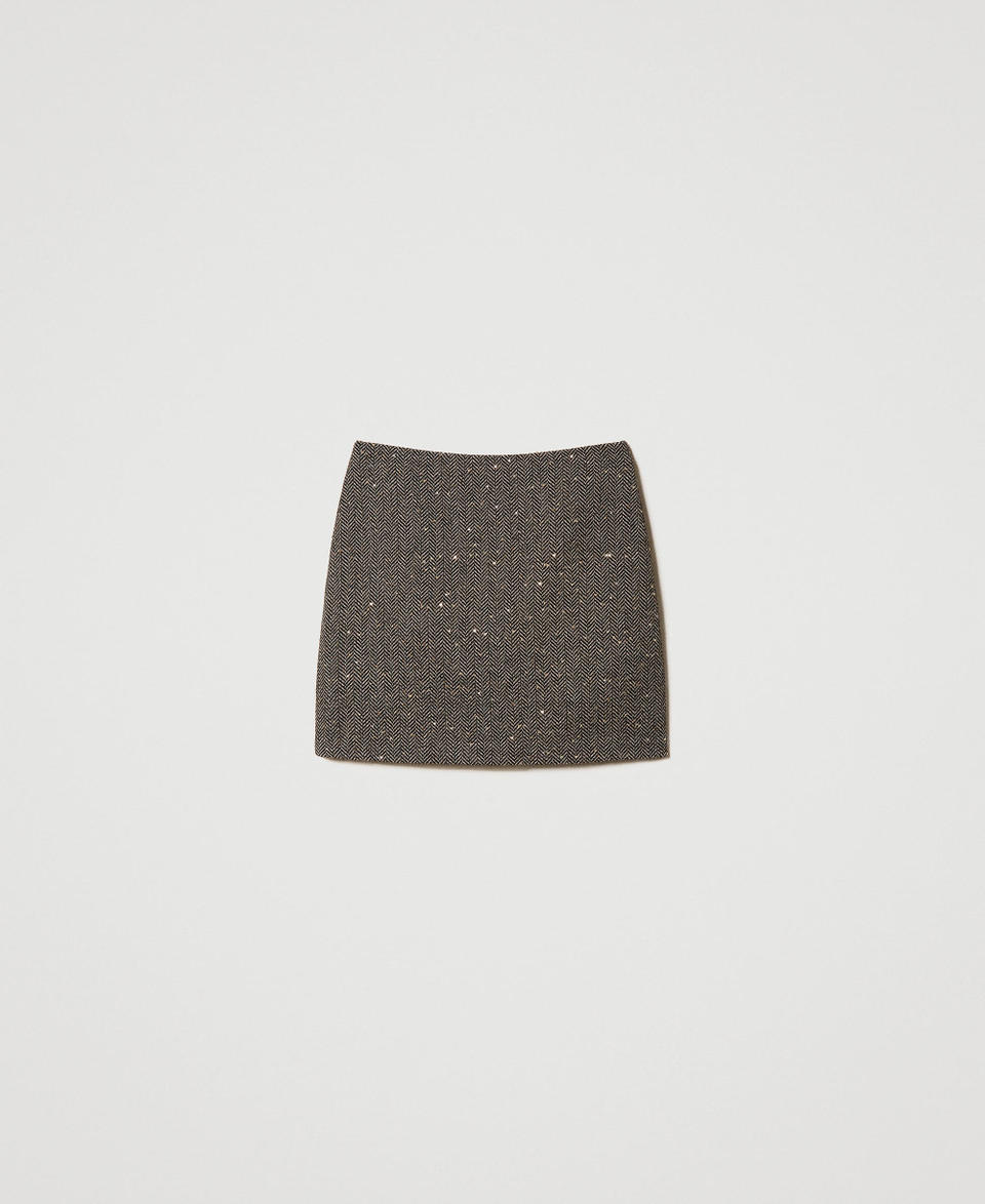 Wool blend miniskirt with sequins Snow / Brown Chevron Woman 232TT2033_11085_0S