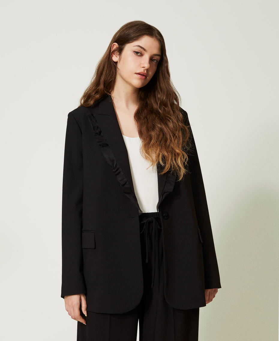 Wool blend blazer with ruffles