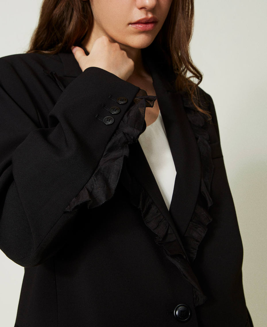 Wool blend blazer with ruffles