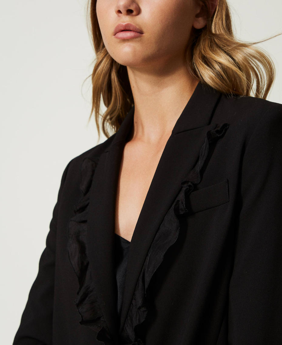 Wool blend blazer with ruffles