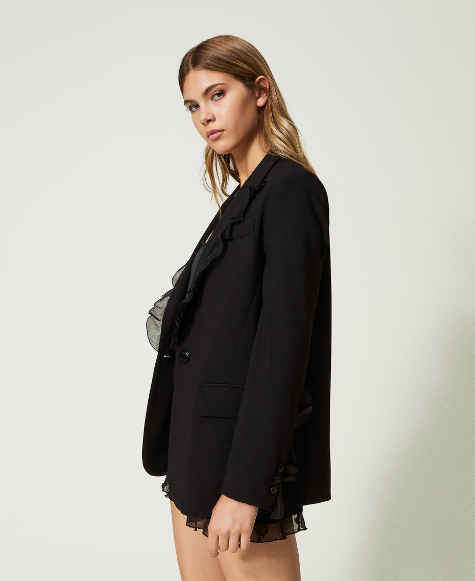 Wool blend blazer with ruffles