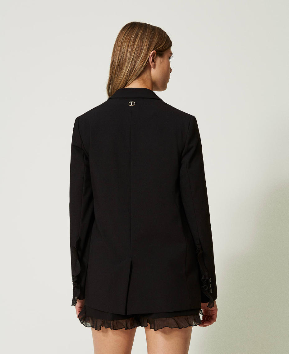 Wool blend blazer with ruffles