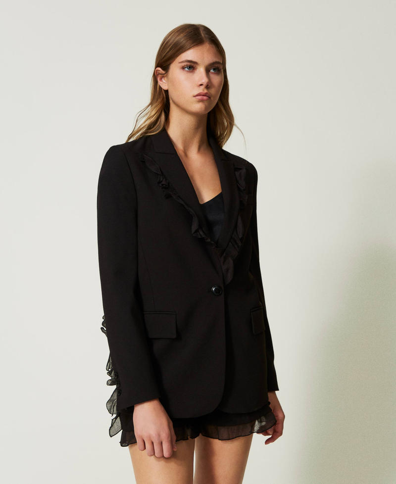Wool blend blazer with ruffles