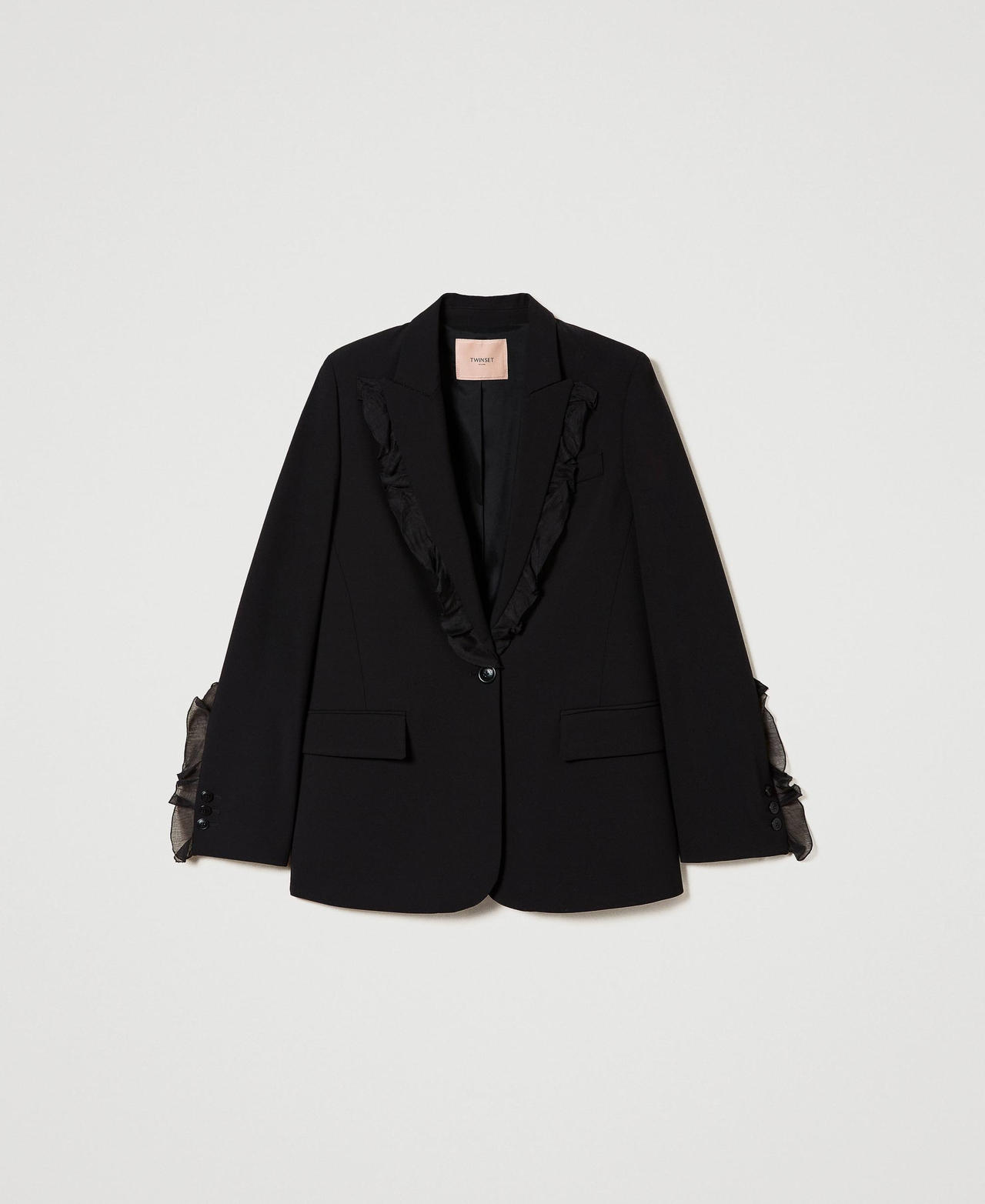 Wool blend blazer with ruffles